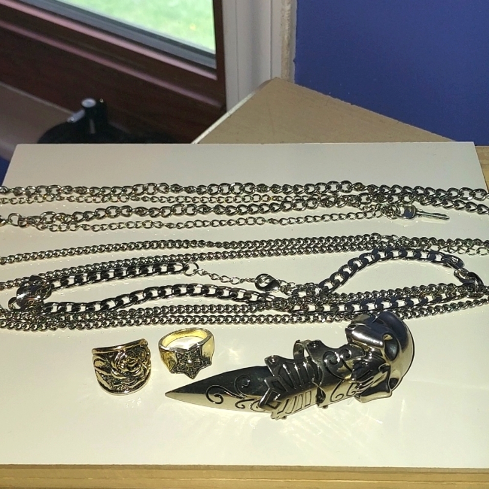 Silver necklaces and rings